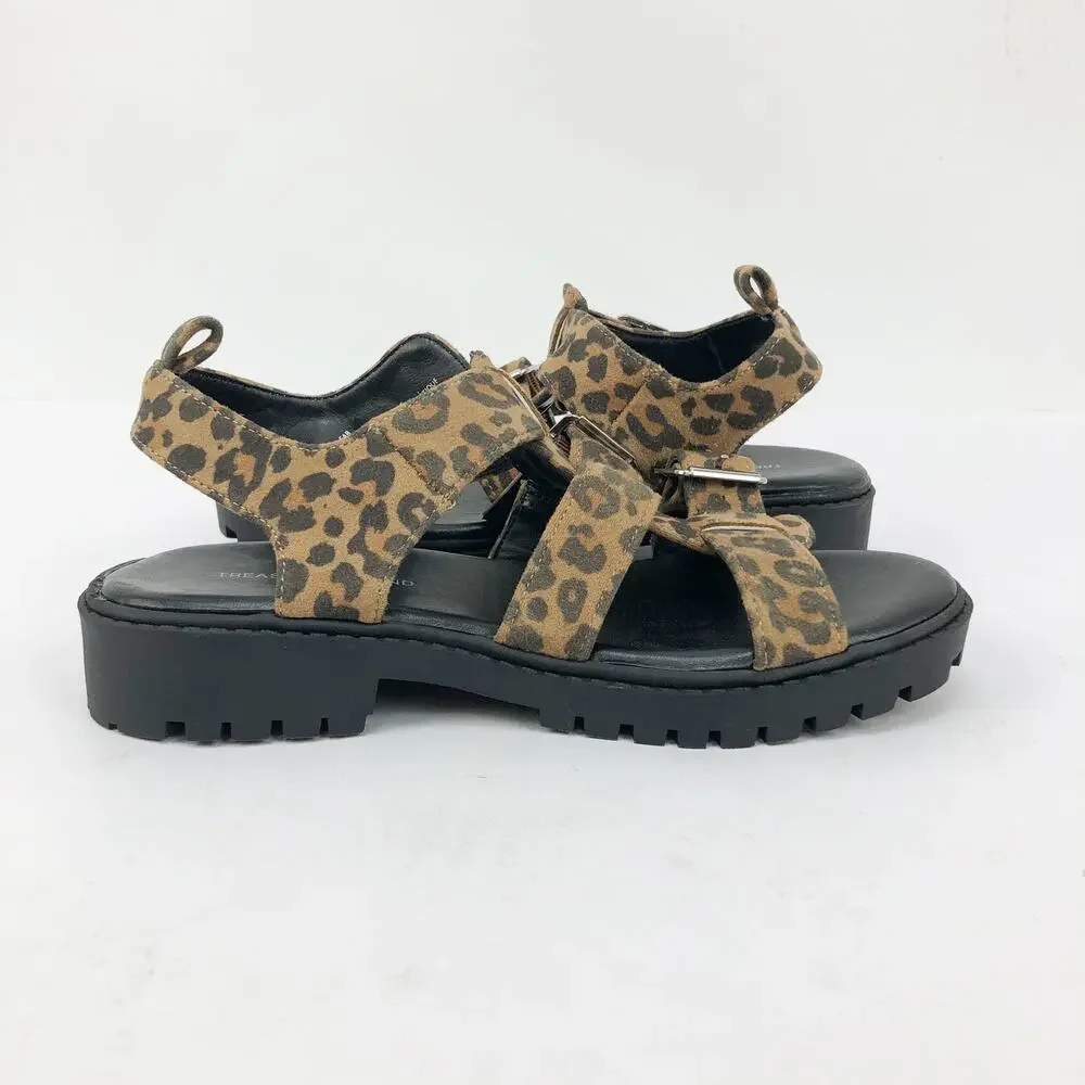 Treasure & Bond Girls Parker Gabrielle Sandals 1 Tan Black Animal Print NWOT